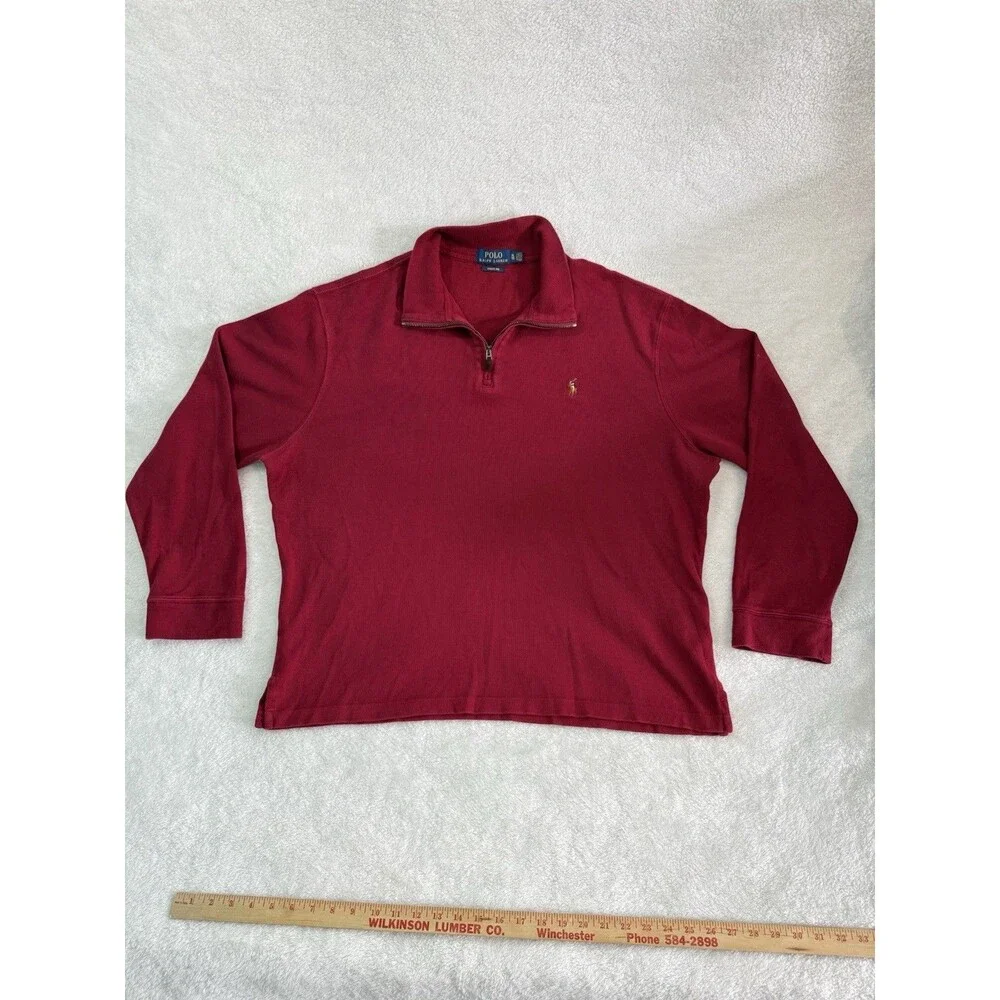 Polo Ralph Lauren Men's Red Estate Rib Quarter Zip Pullover Size XL Flesh Pony